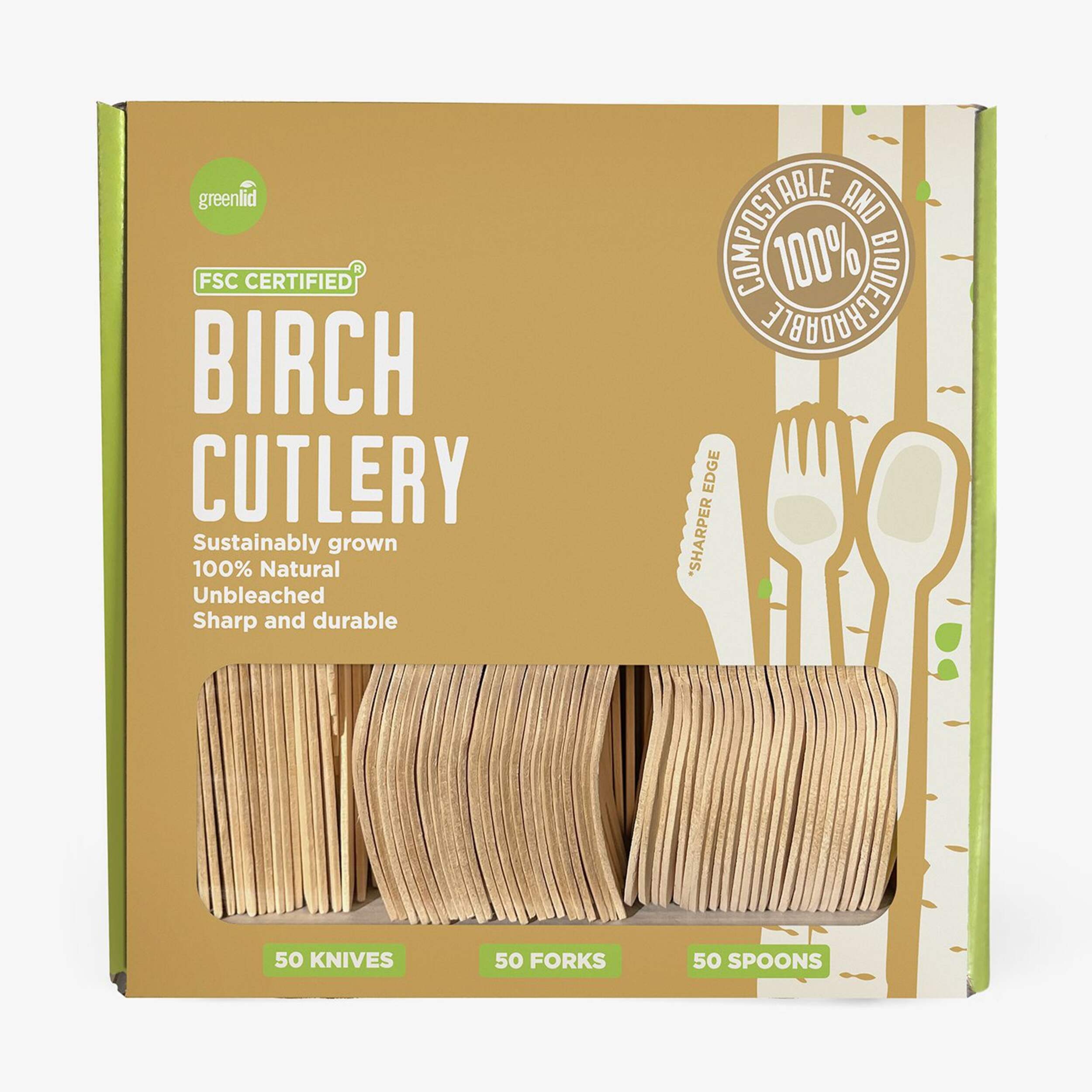 Greenlid Birch Eco Cutlery Set with Knives, Forks & Spoons, Brown, 6.8-in, 150-pk - Image 2
